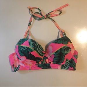 Hot pink palm print bikini top - push up